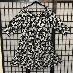 Torrid 3 Betsey Johnson Tattoo Skull Bones Skater Dress Plus Size 3X Pockets XOX